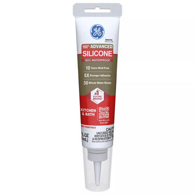 GE Advanced Silicone White Silicone 2 Kitchen and Bath Caulk Sealant 2.8 oz