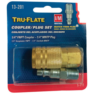 Tru-Flate Brass/Steel Air Coupler and Plug Set 1/4 in. Female