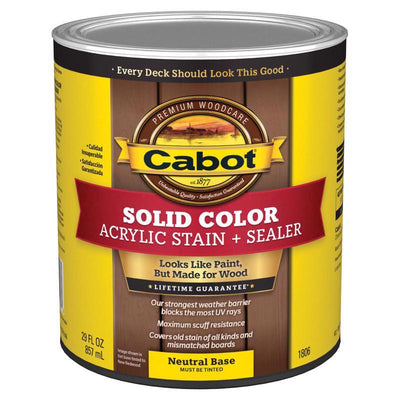 Cabot Solid Color Acrylic Stain & Sealer Solid Tintable Neutral Base Acrylic Deck Stain 1 qt