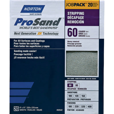 Norton ProSand 11 in. L X 9 in. W 60 Grit Aluminum Oxide Sandpaper 20 pk