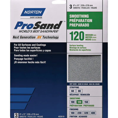 Norton ProSand 11 in. L X 9 in. W 120 Grit Aluminum Oxide Sandpaper 3 pk