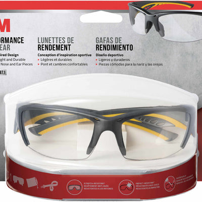 3M Anti-Fog Modern/Sleek Impact-Resistant Safety Glasses Clear Lens Gray/Yellow Frame