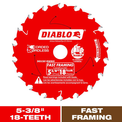 Diablo 5-3/8 in. D X 20 mm Fast Framing TiCo Hi-Density Carbide Trim Saw Blade 18 teeth