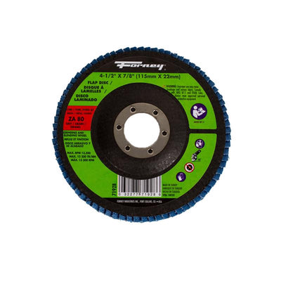 Forney 4-1/2 in. D X 7/8 in. Zirconia Flap Disc 80 Grit
