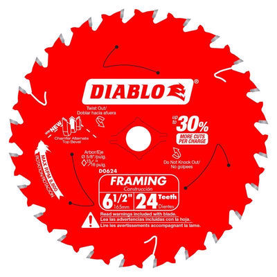 Diablo Tracking Point 6-1/2 in. D X 5/8 in. TiCo Hi-Density Carbide Framing Saw Blade 24 teeth 3 pk
