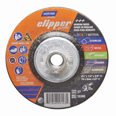 Norton Clipper 4-1/2 in. D X 5/8-11 in. X 1/4 in. thick Classic Grinding Wheel