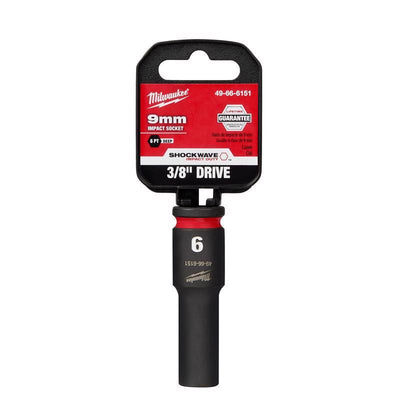 Milwaukee Shockwave 9 mm X 3/8 in. drive Metric 6 Point Deep Impact Socket