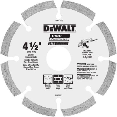 DeWalt HP 4-1/2 in. D X 7/8 in. Diamond Segmented Rim Diamond Saw Blade