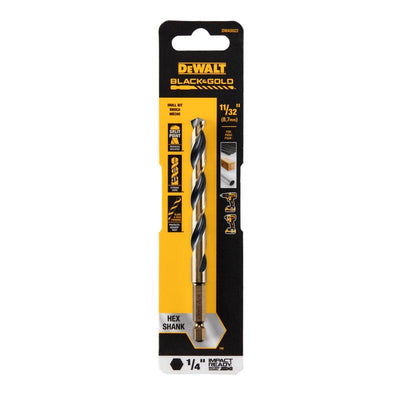 DeWalt Black & Gold 11/32 in. High Speed Steel Impact Ready Drill Bit Hex Shank