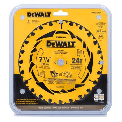 DeWalt 7-1/4 in. D X 5/8 in. Tungsten Carbide Tipped Circular Saw Blade 24 teeth