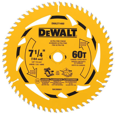 DeWalt 7-1/4 in. D X 5/8 in. Tungsten Carbide Tipped Circular Saw Blade 60 teeth