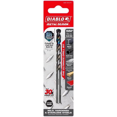 Diablo Metal Demon 19/64 in. X 4.6 in. L Stainless Steel Drill Bit 3-Flat Shank