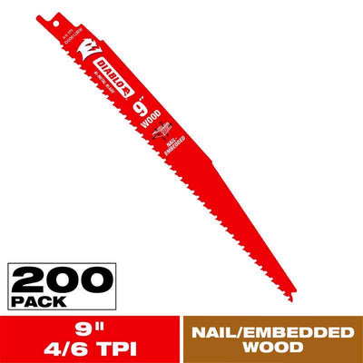 Diablo 9 in. Bi-Metal Nail Embedded Wood Reciprocating Saw Blade 4/6 TPI 200 pk