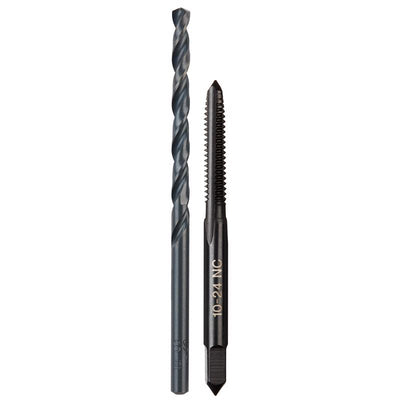Milwaukee High Carbon Steel SAE SAE 10-24 NC Straight Flute Plug Tap & #25 Drill Bit Plug Tap and Dr