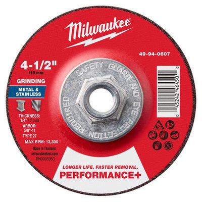 Milwaukee 4.5 in. D X 5/8-11 in. X 1/4 in. thick Metal Grinding Wheel