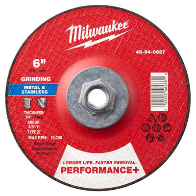Milwaukee 6 in. D X 5/8-11 in. X 1/4 in. thick Metal Grinding Wheel