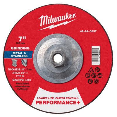 Milwaukee 7 in. D X 5/8-11 in. X 1/4 in. thick Metal Grinding Wheel