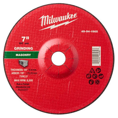 Milwaukee 7 in. D X 7/8 in. X 1/4 in. thick Masonry Grinding Wheel