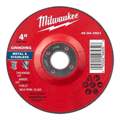 Milwaukee 4 in. D X 5/8 in. X 1/4 in. thick Metal Grinding Wheel