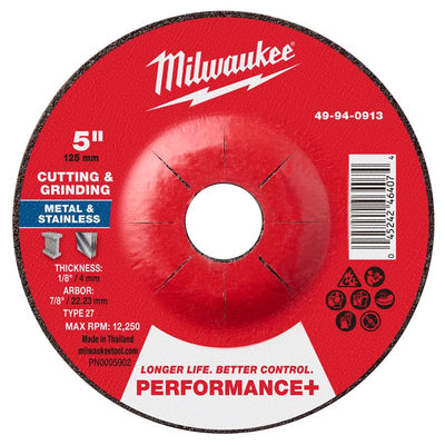 Milwaukee 5 in. D X 7/8 in. X 1/8 in. thick Metal Cutting/Grinding Disc