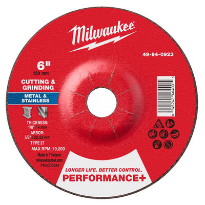Milwaukee 6 in. D X 7/8 in. X 1/8 in. thick Metal Cutting/Grinding Disc