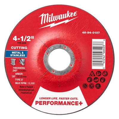 Milwaukee 4-1/2 in. D X 7/8 in. X .045 in. thick Metal Cut-Off Wheel