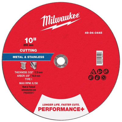 Milwaukee 10 in. D X 5/8 in. X 3/32 in. thick Metal Cut-Off Wheel