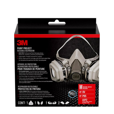 3M P95 Paint Project Half Face Respirator Valved Gray M