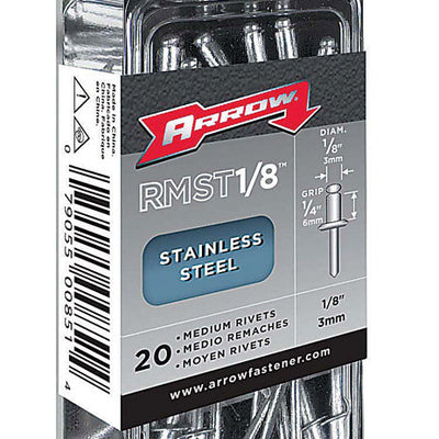 Arrow 1/8 in. D X 1/4 in. Stainless Steel Rivets Silver 20 pk