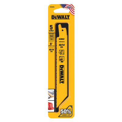 DEWALT 6 in. Bi-Metal Reciprocating Saw Blade 10/14 TPI 5 pk