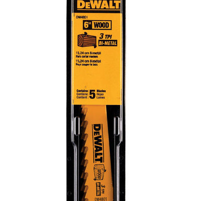 DEWALT 6 in. Bi-Metal Reciprocating Saw Blade 3 TPI 5 pk