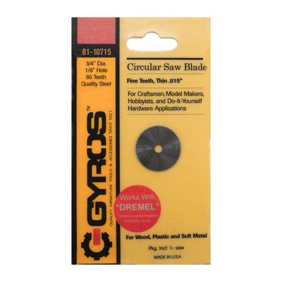 Gyros Tools 3/4 in. D X 1/8 in. Fine Steel Circular Saw Blade 60 teeth