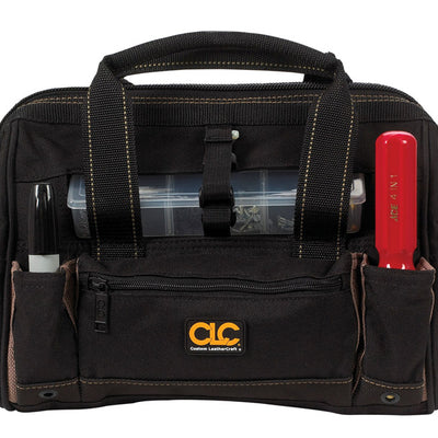CLC 8 in. W X 9 in. H Polyester Tote Bag with Plastic Tray 21 pocket Black/Tan