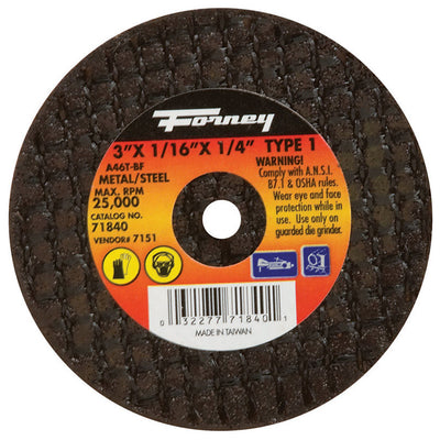 Forney 3 in. D X 1/4 in. Aluminum Oxide Metal Cut-Off Wheel