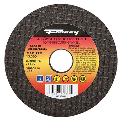 Forney 4-1/2 in. D X 7/8 in. Aluminum Oxide Metal Cut-Off Wheel