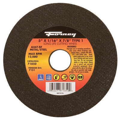 Forney 5 in. D X 7/8 in. Aluminum Oxide Metal Cut-Off Wheel