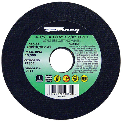 Forney 4-1/2 in. D X 7/8 in. Silicon Carbide Masonry Cutting Wheel