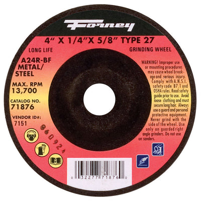Forney 4 in. D X 5/8 in. in. Metal Grinding Wheel
