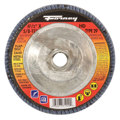 Forney 4-1/2 in. D X 5/8 in. Zirconia Aluminum Oxide Flap Disc 40 Grit