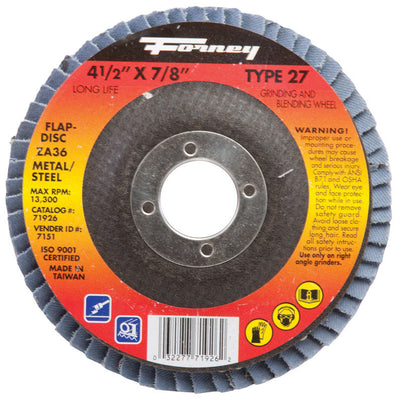 Forney 4-1/2 in. D X 7/8 in. Zirconia Aluminum Oxide Flap Disc 36 Grit