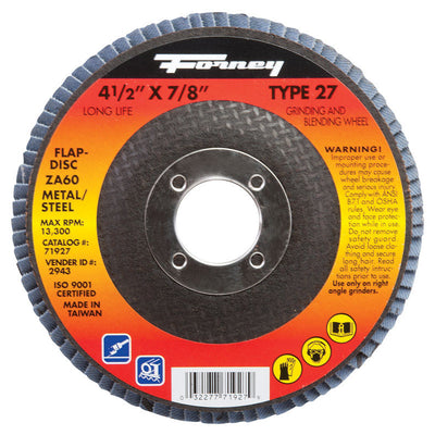 Forney 4-1/2 in. D Zirconia Aluminum Oxide Flap Disc 60 Grit