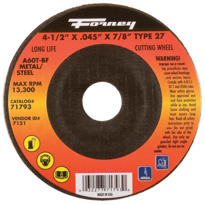 Forney 4-1/2 in. D X 7/8 in. Aluminum Oxide Metal Cut-Off Wheel