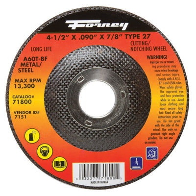 Forney 4-1/2 in. D X 7/8 in. Aluminum Oxide Metal Cut-Off Wheel