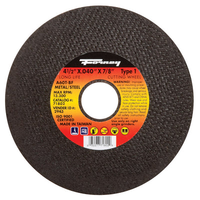 Forney 4-1/2 in. D X 7/8 in. Aluminum Oxide Metal Cut-Off Wheel