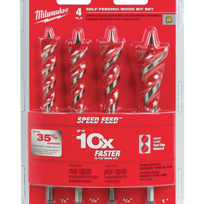 Milwaukee Speed Feed 6-1/2 in. L Steel Wood Bit Set Quick-Change Hex Shank 4 pc