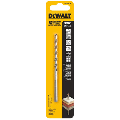 DeWalt 3/16 in. X 4-1/2 in. L Carbide Tipped Masonry Drill Bit Hex Shank