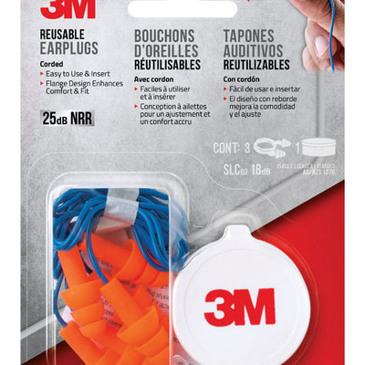 3M 25 dB Polyurethane Foam Earplugs Blue/Orange 3 pair