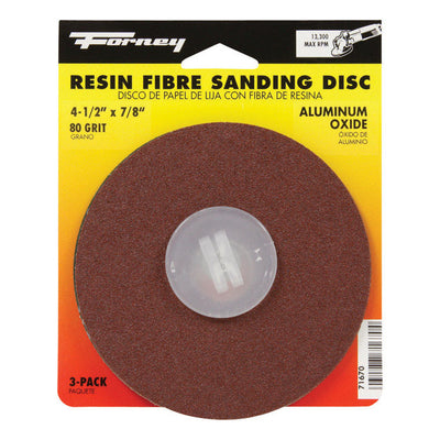 Forney 4.5 in. Aluminum Oxide Adhesive Sanding Disc 80 Grit 3 pk