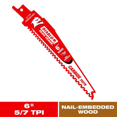 Diablo Demo Demon 6 in. Carbide Tipped Nail-Embedded Wood Reciprocating Saw Blade 6 TPI