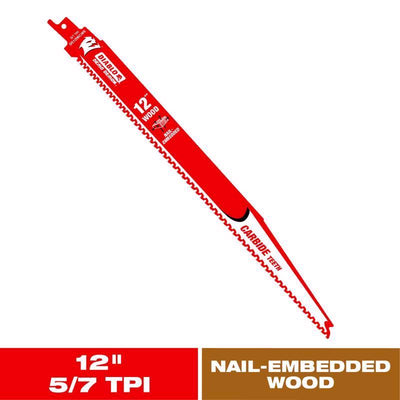 Diablo Demo Demon 12 in. Carbide Tipped Nail-Embedded Wood Reciprocating Saw Blade 5/7 TPI